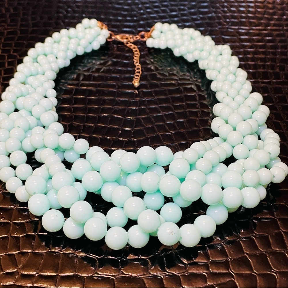 Classic Six Strand Braided Beaded Necklace Mint Green - Picture 4 of 5